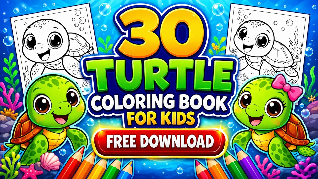 FREE DOWNLOAD 🐢 30 Turtle Coloring Book for Kids | Fun & Cute Printable Pages