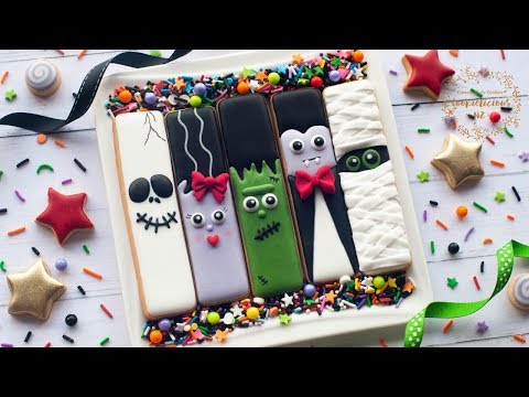 How to make HALLOWEEN COOKIE STICKS ~Frankestein Monster, Frankenstein Bride, Dracula, Mummy & Skull
