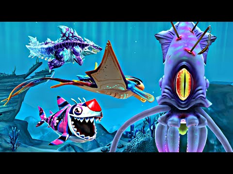 Clowncy Shark, Shin Sharkjira And Francis Shark Vs Colossal Squid Boss - New Sharks Vs Kraken boss
