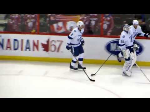Eric Brewer during pre-game warm-up at the Lightning @ Senators hockey game