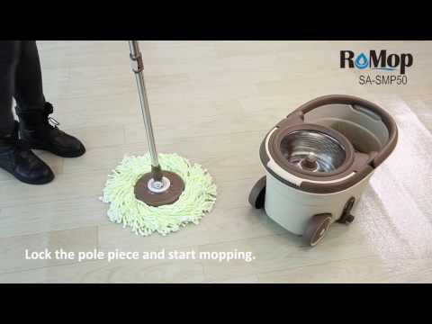 RoMop Easy To Go Stainless Steel Deluxe Rolling Spin Mop, With High-speed Turbo Washing