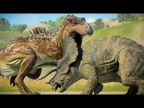 CARNIVORE AND HERBIVORE DINOSAURS BATTLE ROYALE IN UNITED KINGDOM - Jurassic World Evolution 2