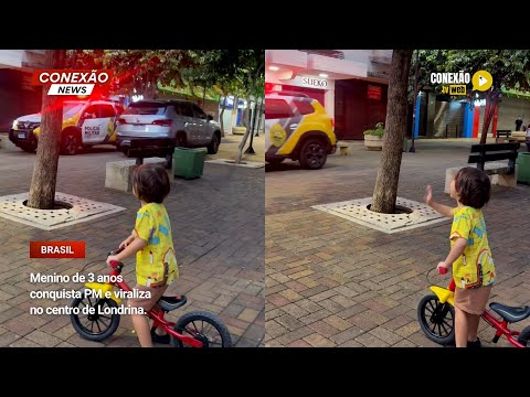 Vídeo: Menino de 3 anos conquista PM e viraliza no centro de Londrina.