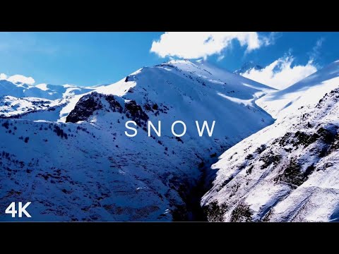 SNOW in 4K | 2 Hours | Winter Mountains Nature Travel Scenic Relaxing Ambient Music Drone Ultra HD