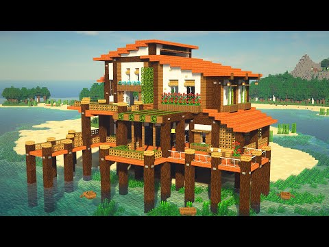 How to Make a TROPICAL ISLAND BEACH HOUSE ON WATER in Minecraft!