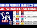 IPL 2026 Schedule IPL Schedule 2026 IPL Match 2026 IPL Time Table 2026 IPL 2026 Fixture