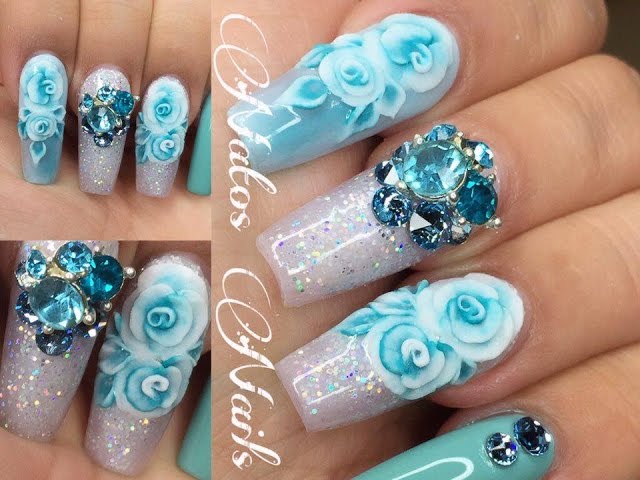 Uñas,acrilicas,aqua,con,rosa