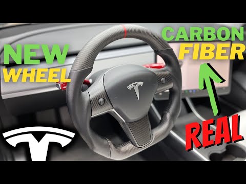 Tesla Model Y | Model 3 Carbon Fiber Sport Steering Wheel \ud83d\udd25 Hansshow | Install + Review