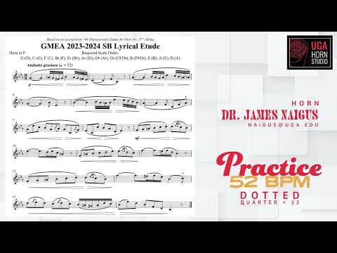 GMEA All State 2023 French Horn SB Lyrical Etude - Practice & Play Along Track - 52BPM w/ Metronome