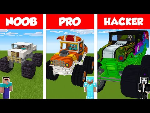 Minecraft NOOB vs PRO vs HACKER: MONSTER TRUCK HOUSE BUILD CHALLENGE in Minecraft / Animation