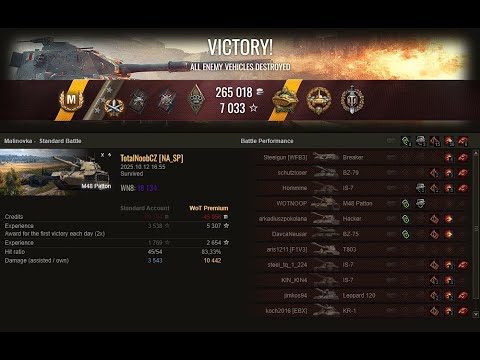 WOT - M48 PATTON - 6 KILLS 10.4K DAMAGE 3 MARK ACE TANKER - World Of Tanks