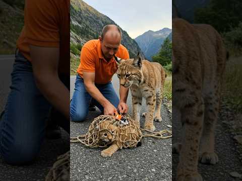 A Kind-Hearted Man rescued Baby Lynx Trapped in Net