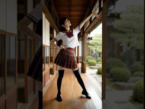美しすぎる…日本庭園で舞うセーラー服少女！