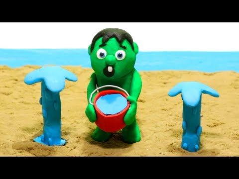 Hulk playing sand beach Cartoons Play Doh Stop Motion for kids
