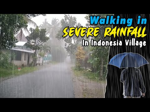 Walking in SUPER Heavy Rain in Indonesia Village  - ASMR Rain Sounds for Sleeping