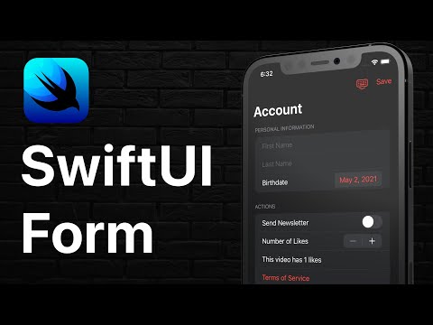 SwiftUI Form w/ TextField, DatePicker, Toggle, Stepper, Link and Sections w/ Header thumbnail