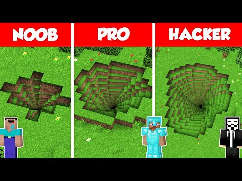 ENDLESS TUNNEL PIT HOLE HOUSE BUILD CHALLENGE - NOOB vs PRO vs HACKER / Minecraft Battle Animation