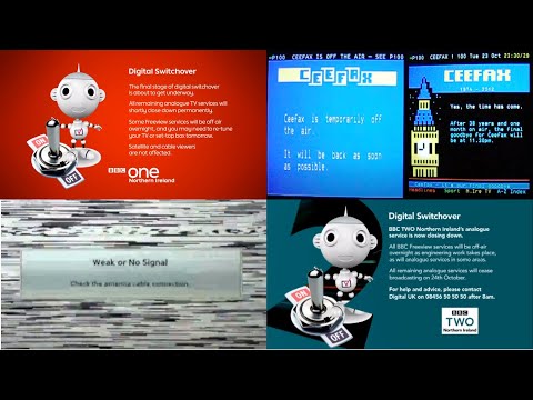 A compilation of analogue BBC channels being closed and replaced with digital channels.