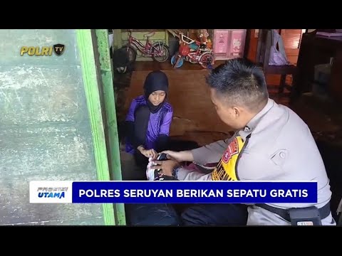 BHABINKAMTIBMAS POLRES SERUYAN POLDA KALTENG BAGIKAN SEPATU GRATIS KEPADA ANAK BERPRESTASI