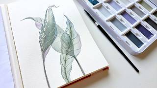Watercolor Tutorial How to Paint transparent dieffenbachia leaves in abstract style