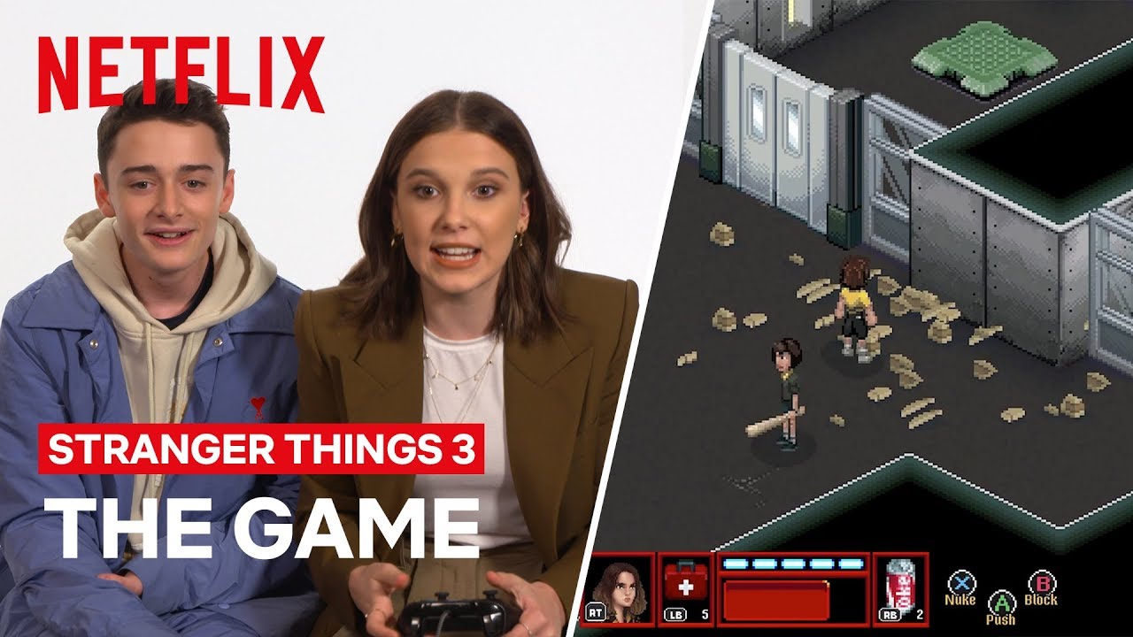 SPOILER ALERT | Cast Try Stranger Thing 3 Video Game for the First Time | Netflix