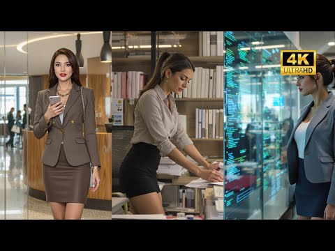 Mini Skirts and Professional Secretary 4K AI Lookbook Beautiful Girls, Fashion Show