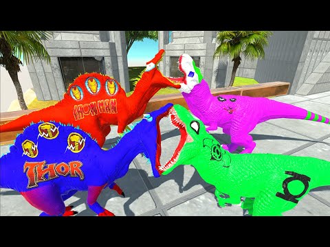 THOR VS IRON MAN SPINOSAURUS PYRAMID DEATH FALL - Animal Revolt Battle Simulator