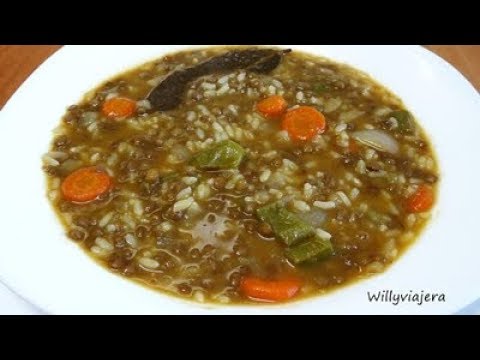 LENTEJAS🍲👍 CON ARROZ Y VERDURAS. Sano y fácil.