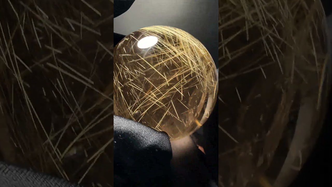 [特別価格/高品質]ブラジル産ゴールドルチルクォーツ丸玉/スフィア（球体直径53.8mm・白濁があるため超特価！）★現品動画あり-slide-youtube