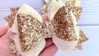 DIY Ivory Ribbon Hair Bow With Lace and Glitter // How To Make Hair Bows // Ribbon Hair Bow Tutorial