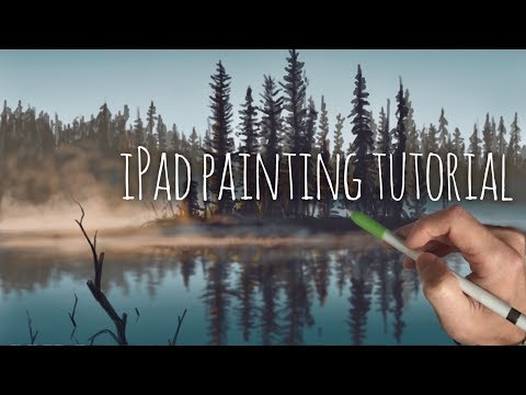 Ipad landscape painting tutorial - trees and misty lake