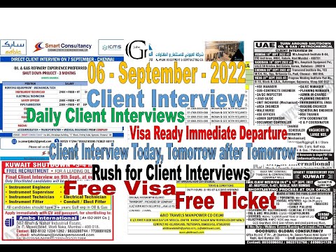 06 September 2022, Gulf Jobs, Assignment abroad today, Daily and Weekly gulf job Vacancies