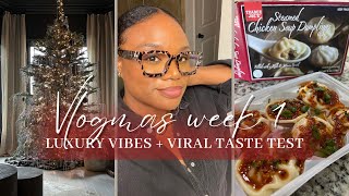Vlogmas Week 1 | Luxury Christmas Decor Shopping + Trader Joe’s Viral Dumplings Review