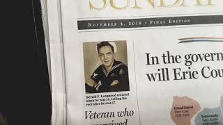 Obituary For World War II Veteran and Pearl Harbor Survivor Gerald F. Langgood on the Front Page of