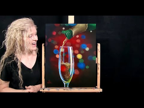Learn How to Draw and Paint with Acrylics "POUR THE CHAMPAGNE"- Paint & Sip at Home - Art Tutorial