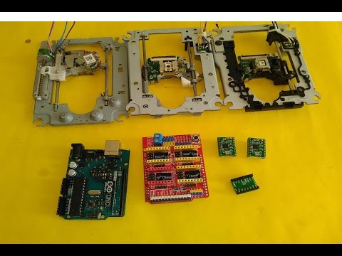 Basic setup ArduinoUNO + CNC SHIELD + GRBL + 3 X DVD Drive steppers