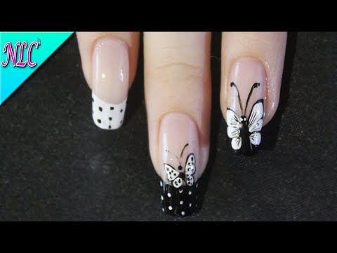 DISEÑO DE UÑAS MARIPOSA NEGRO Y BLANCO ¡Muy Fácil! – BUTTERFLY NAIL ART – FRENCH NAIL ART – NLC