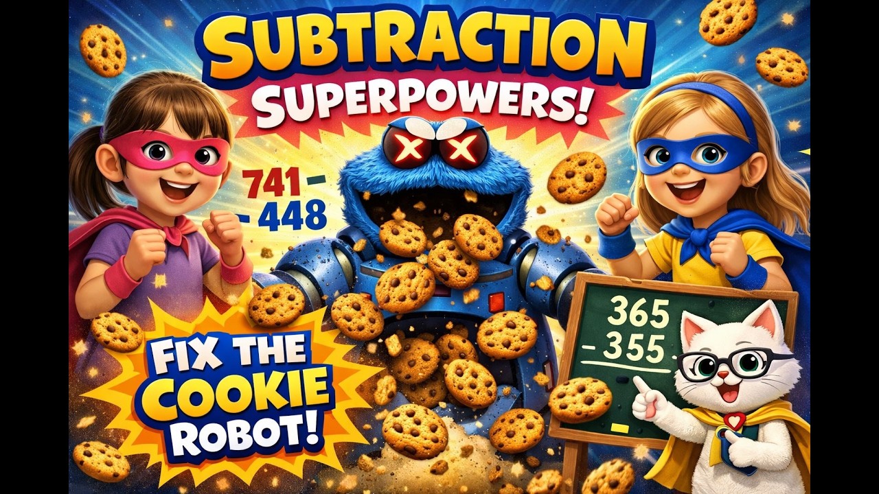 Subtraction with Regrouping for Kids 🍪 | Ava & Hannah Fix the Cookie Robot! 🤖