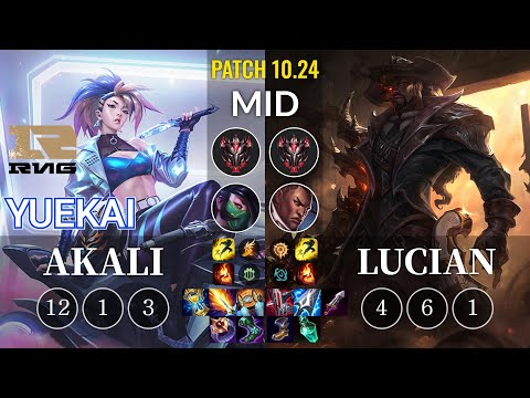RNG yuekai Akali vs Lucian Mid - KR Patch 10.24