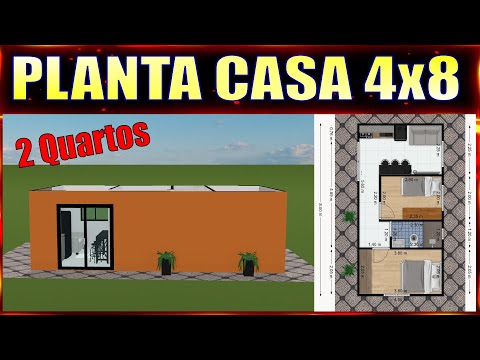 Planta Casa 4x8 com 2 Quartos