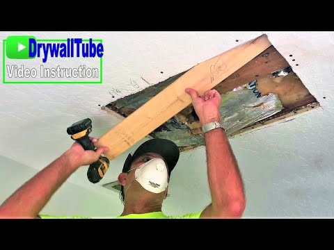 How to cut out and install drywall on a water damaged drywall ceiling Video