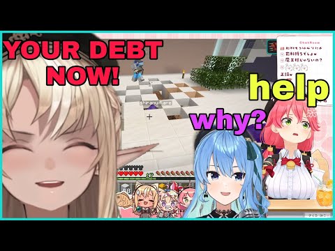 Hololive Cut - Sakura Miko Dragged Suisei On Her Debt Settlement With Shiranui Flare | Minecraft [Hololive/Eng Sub]