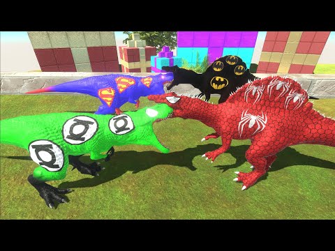 SUPERMAN and GREEN LANTERN T REX TEAM DEATH RUN - Animal Revolt Battle Simulator