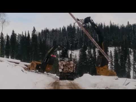 2 Crazy Canadians loading a logging truck the Canadian way