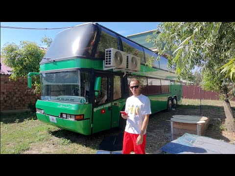Double Decker Bus Tiny House Conversion with Rooftop Jacuzzi