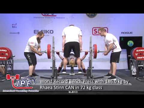 World Record Bench Press with 186.0 kg by Rhaea Stinn CAN in 72 kg class