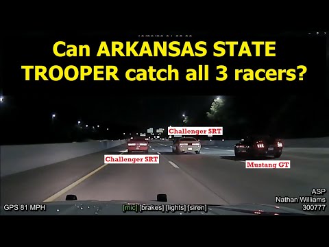 3 racing super-cars | Can Arkansas State Police Trooper catch them?  Watch pursuit reach 150-170+MPH