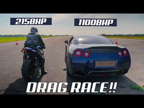 DRAG RACE!! TUNED YAMAHA R1 vs 1100BHP NISSAN GTR