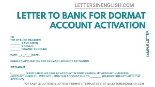 Dormant Account Activation Application - Dormant Account Activation Letter Format
