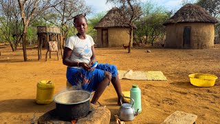 African village life#cooking Traditional breakfast using goat’s milk